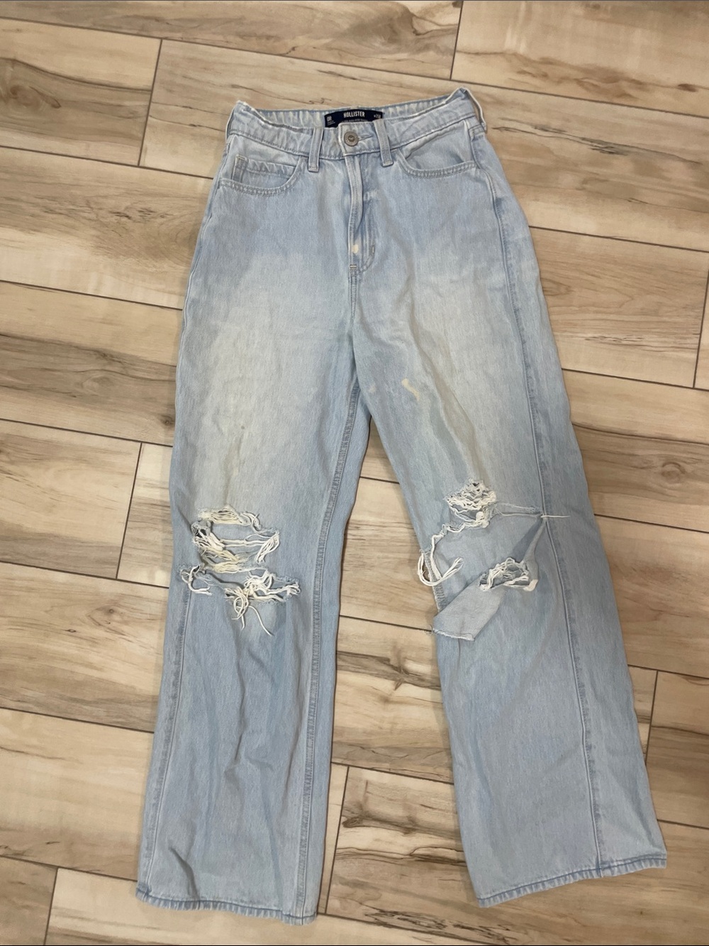 Hollister Light Blue Ripped Wide-Leg Jeans